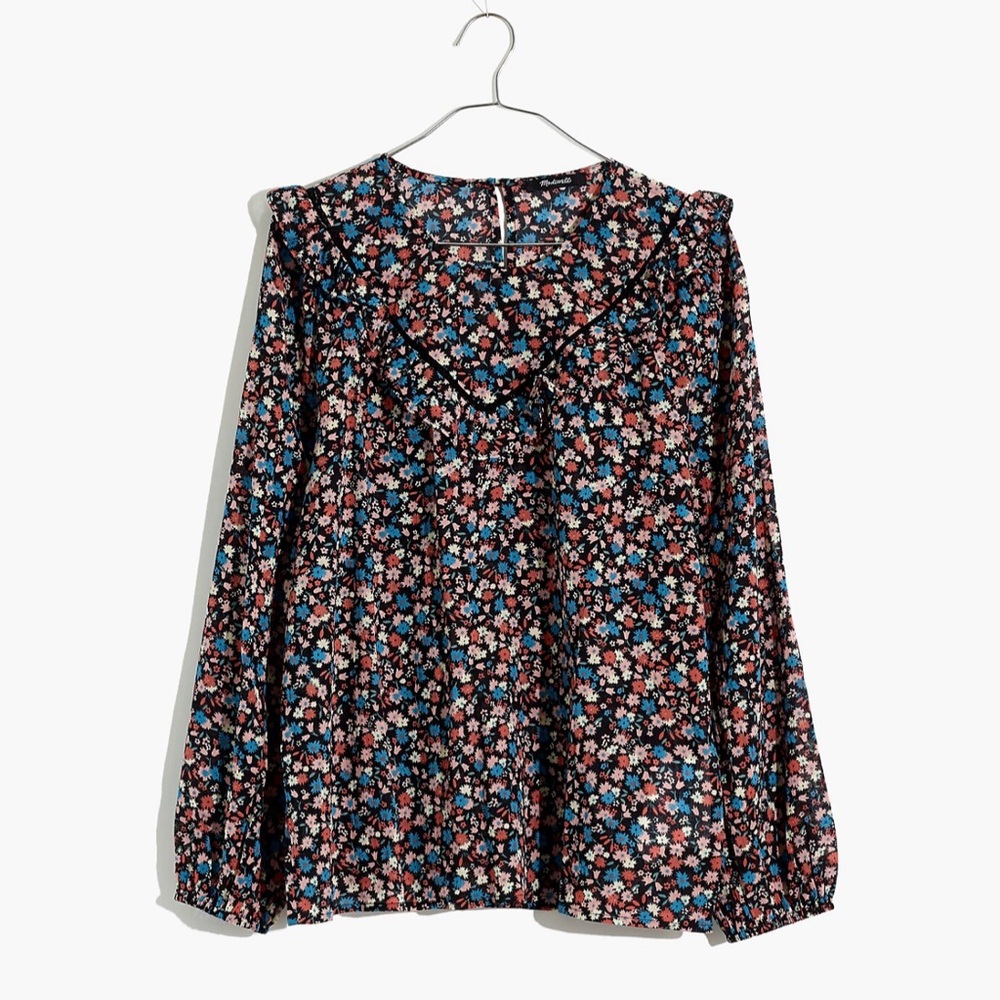 Madewell Ruffle-Yoke Prairie Cotton Blouse Top in Spring Prairie XS